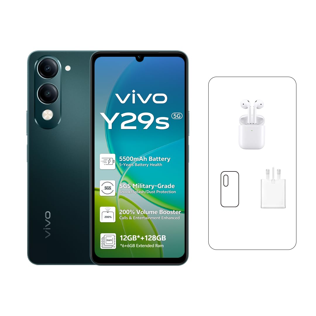 Vivo Y29s AI 5G (Jade Green 6+6GB RAM, 128GB) 5500mAh| 50MP Camera | 6.74 HD+ Display| IP64 | Dual Speakers | Online Exclusive Bundle:TWS Earbuds & 24M Warranty - Middle East Version