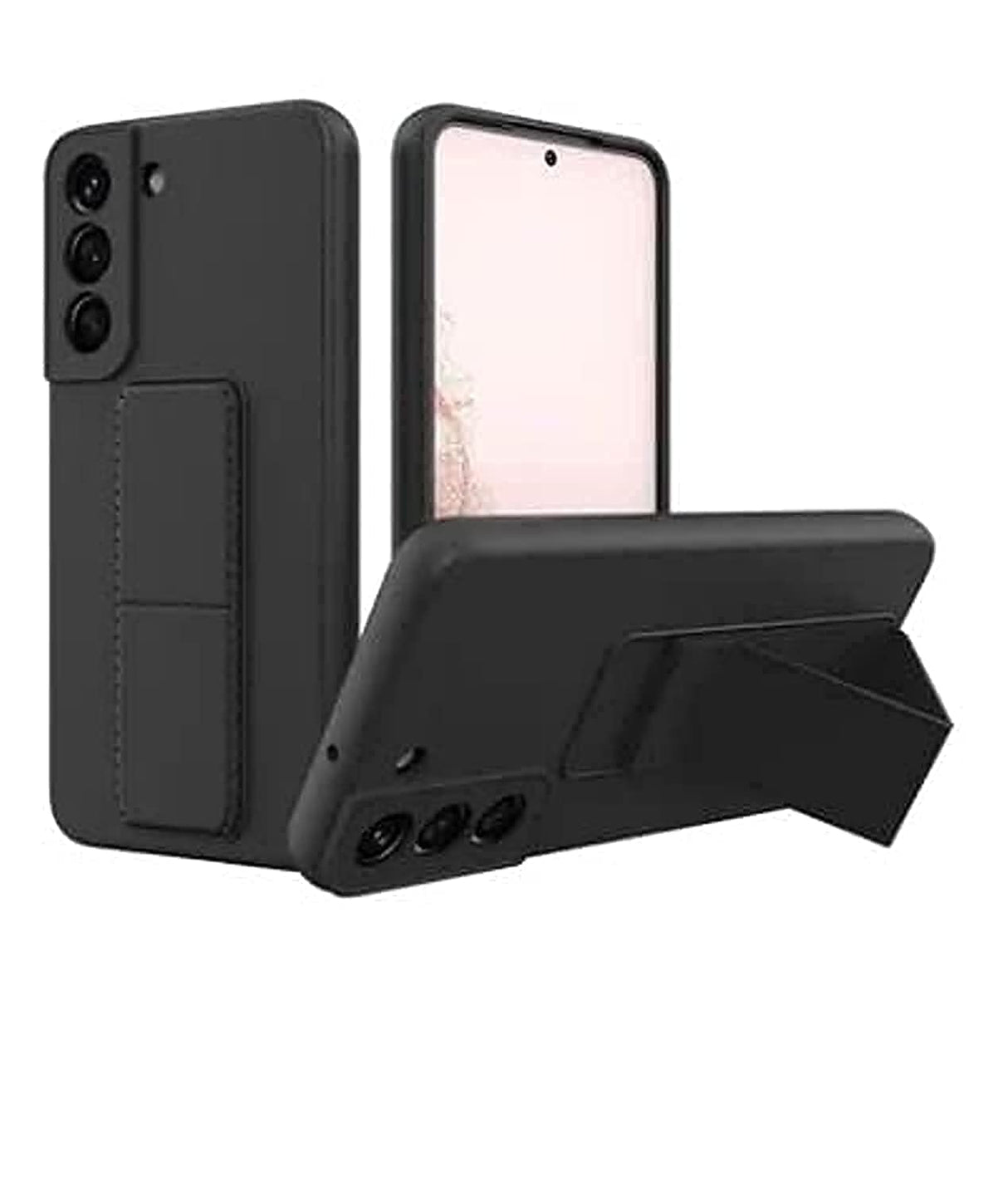 جراب وغطاء خلفي 3 في 1 من YU WELL لهاتف Samsung Galaxy S22 Plus مع حامل مغناطيسي ومقبض يد (أسود)