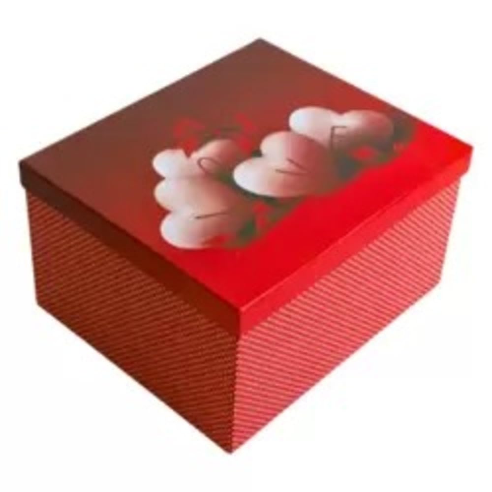 صندوق هدايا فارغ مربع أحمر بنقشة قلب أبيض ونقاط بولكا بيضاء بمناسبة عيد الحب - 14×9.5×8.5 سم