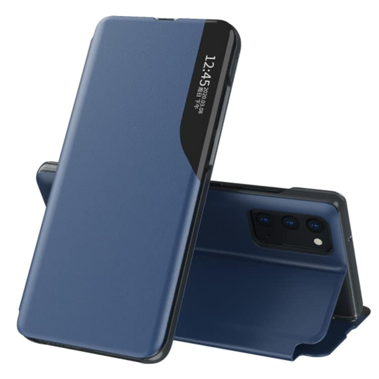 AWH Smart Flip Case For Oppo Mobiles, Kickstand Leather Blue Cover for, (OPPO A57)