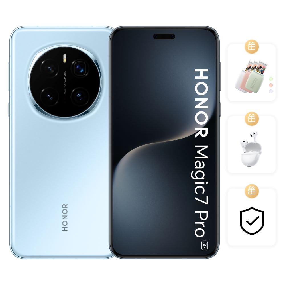 هونر ماجيك 7 برو 5G بريز بلو، ذاكرة وصول عشوائي (RAM) سعة 12 جيجابايت، وذاكرة داخلية سعة 512 جيجابايت، وشريحة اتصال مزدوجة، مع هدايا مجانية وحماية من التلف بزاوية 360 درجة* - إصدار الإمارات العربية المتحدة