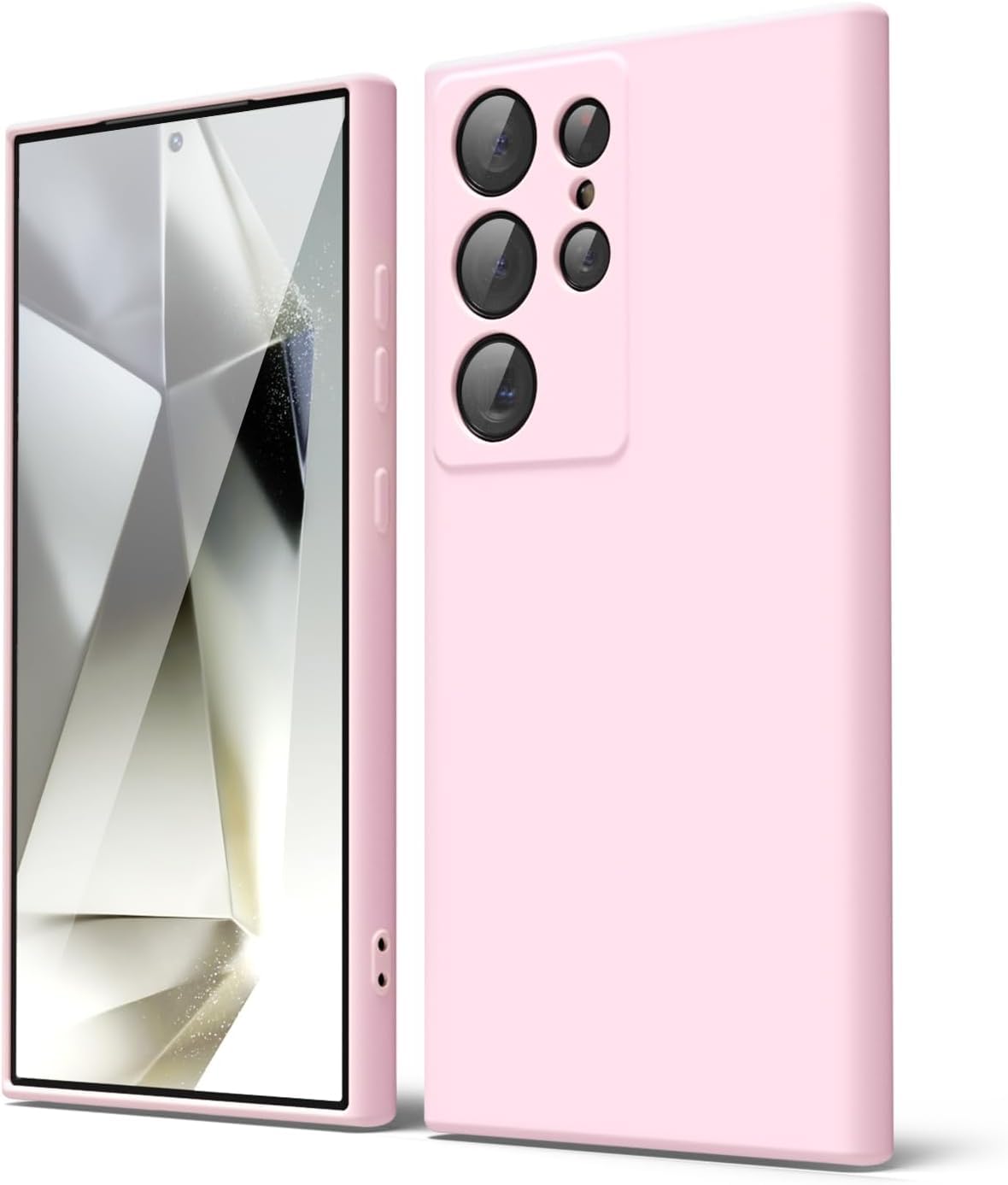 جراب AWH لهاتف Galaxy S24 Ultra من السيليكون السائل - جل مطاطي ناعم فاخر، تصميم أنيق رفيع، لمسة نهائية ناعمة غير لامعة من مادة TPU مع غطاء لعدسة الكاميرا - غطاء هاتف واقٍ وأنيق (وردي)