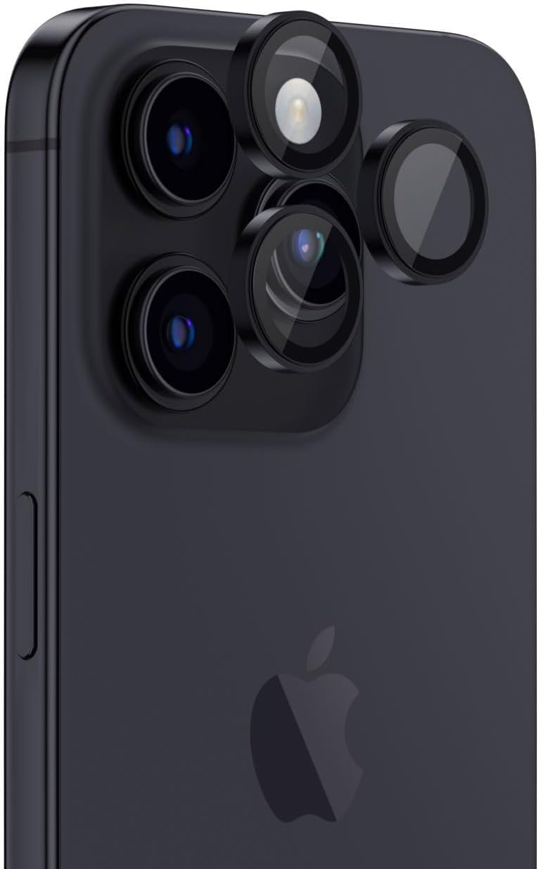 واقي عدسة كاميرا AWH لهاتف iPhone 15 Pro وiPhone 15 Pro MAX مصنوع من زجاج كريستالي فائق القوة لحماية عدسة AR (أسود)