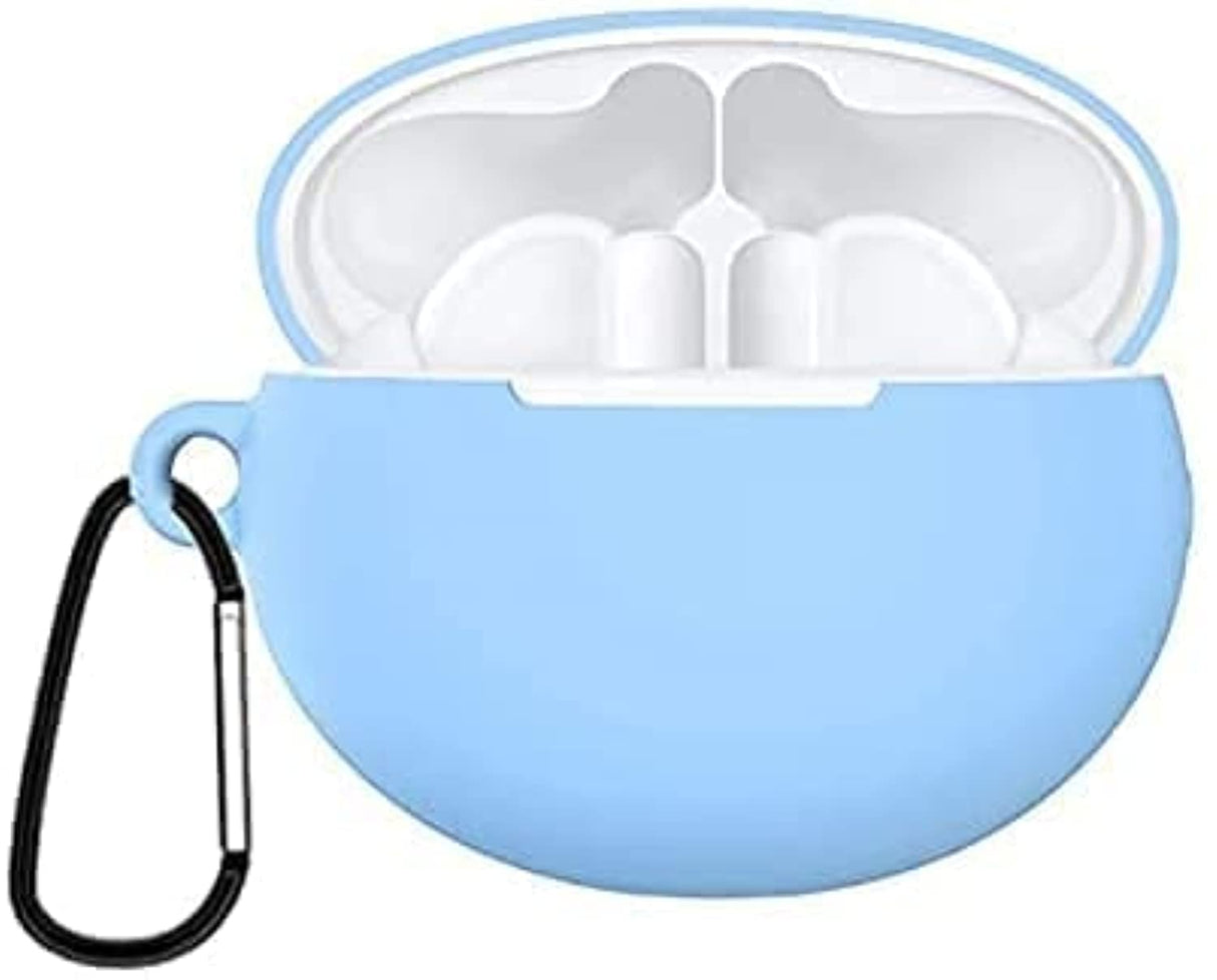 AWH Silicone Case Cover for Huawei FreeBuds 3 with Carabiner and Charging Port Accessibility anti shock, full protection, (Sky Blue)