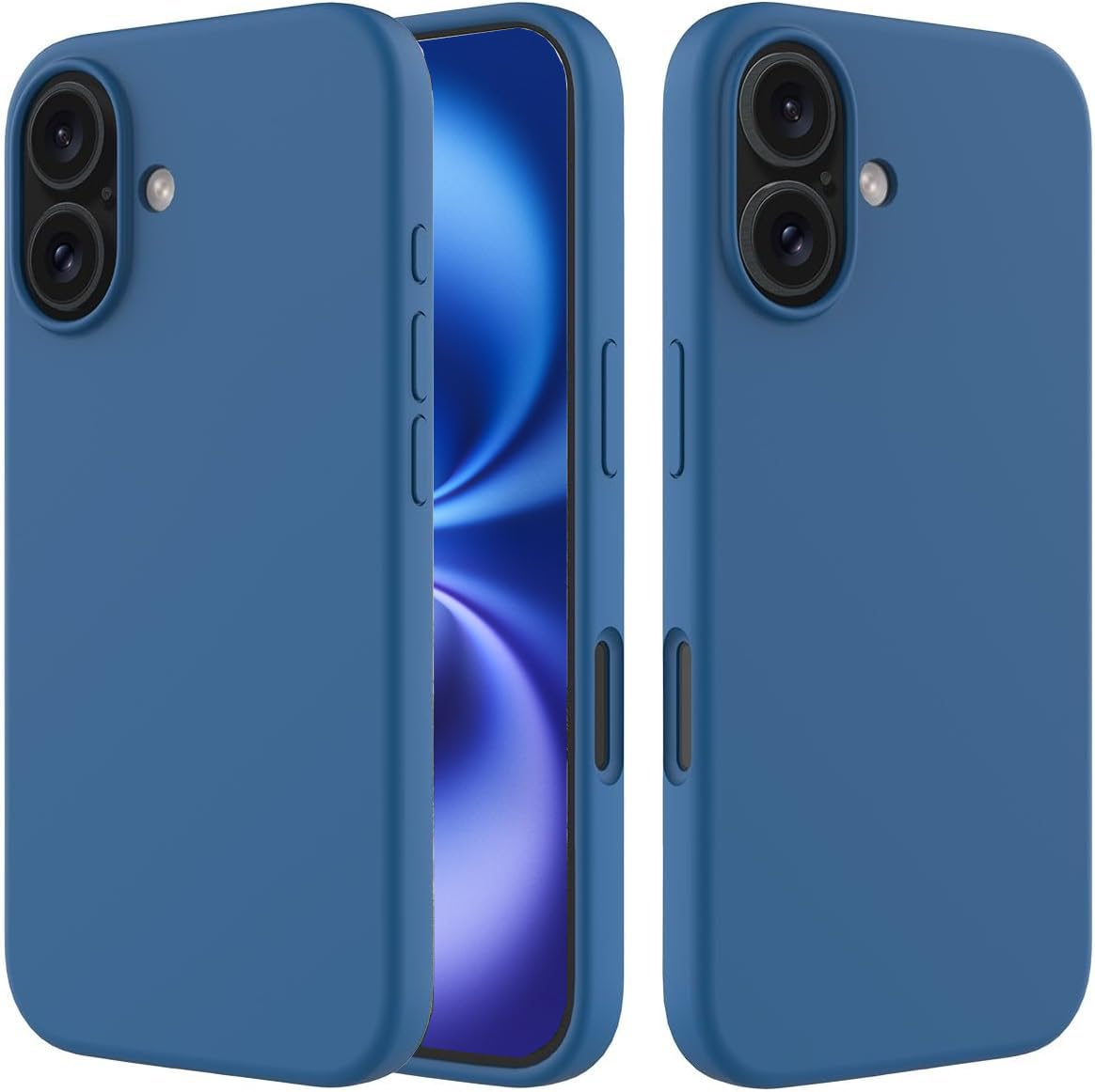 TR-PLANET for iPhone 16 Plus Liquid Silicon Case, Microfiber Lining Shockproof Slim Thin Phone Case, Lightweight Soft Back TPU Rubber Gel Cover Compatible With iPhone 16 Plus, Dark Blue
