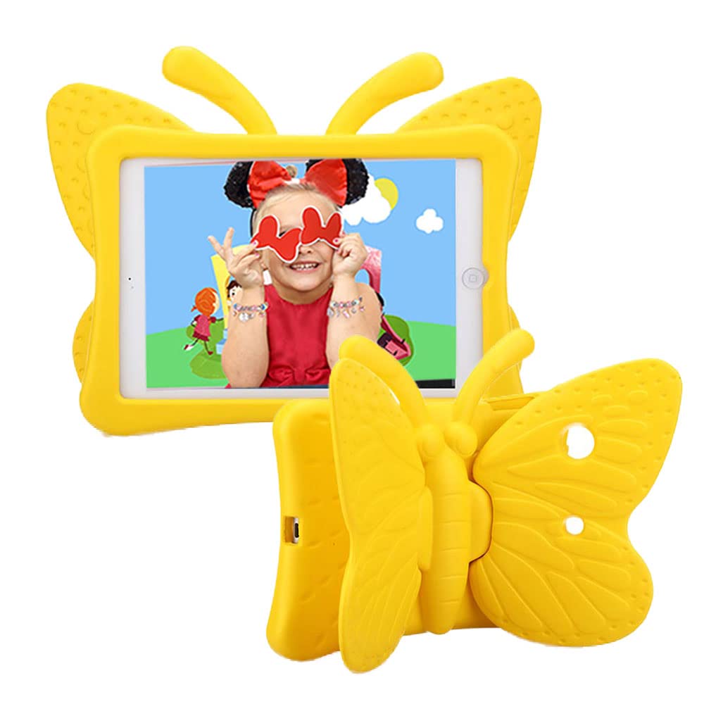 AWH iPad Mini Case for Kids, Cute Butterfly Wing Double as Stand Light Weight Kid-Proof Durable EVA Foam Protective Tablet Bumper Cover for Apple iPad Mini 1/2/3/4 - Yellow