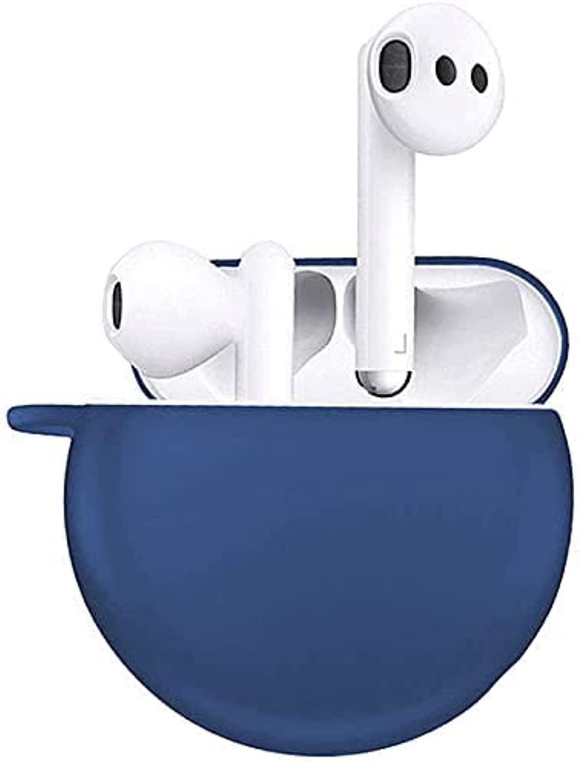 AWH Silicone Case Cover for Huawei FreeBuds 4 with Carabiner and Charging Port Accessibility anti shock, full protection, (Blue)