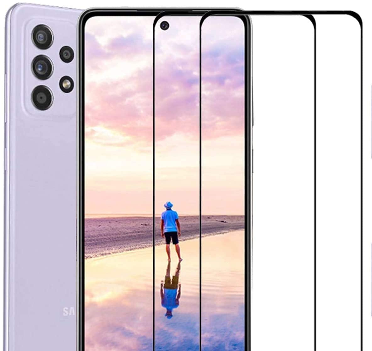 واقي شاشة AWH (قطعتان) من الزجاج المقوى عالي الدقة مصمم لهاتف Samsung Galaxy A72 وشاشة HD و5D.