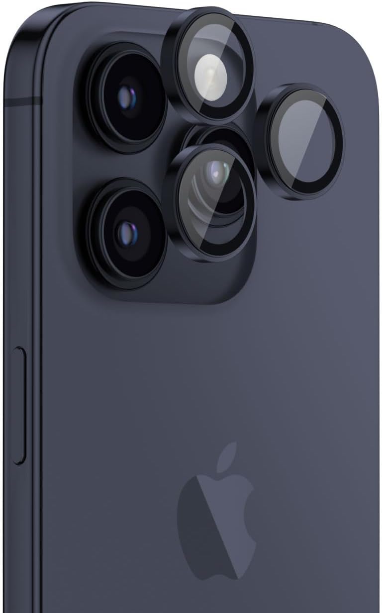 واقي عدسة كاميرا AWH لهاتف iPhone 15 Pro وiPhone 15 Pro MAX مصنوع من زجاج كريستالي فائق القوة لحماية عدسة AR (أزرق)