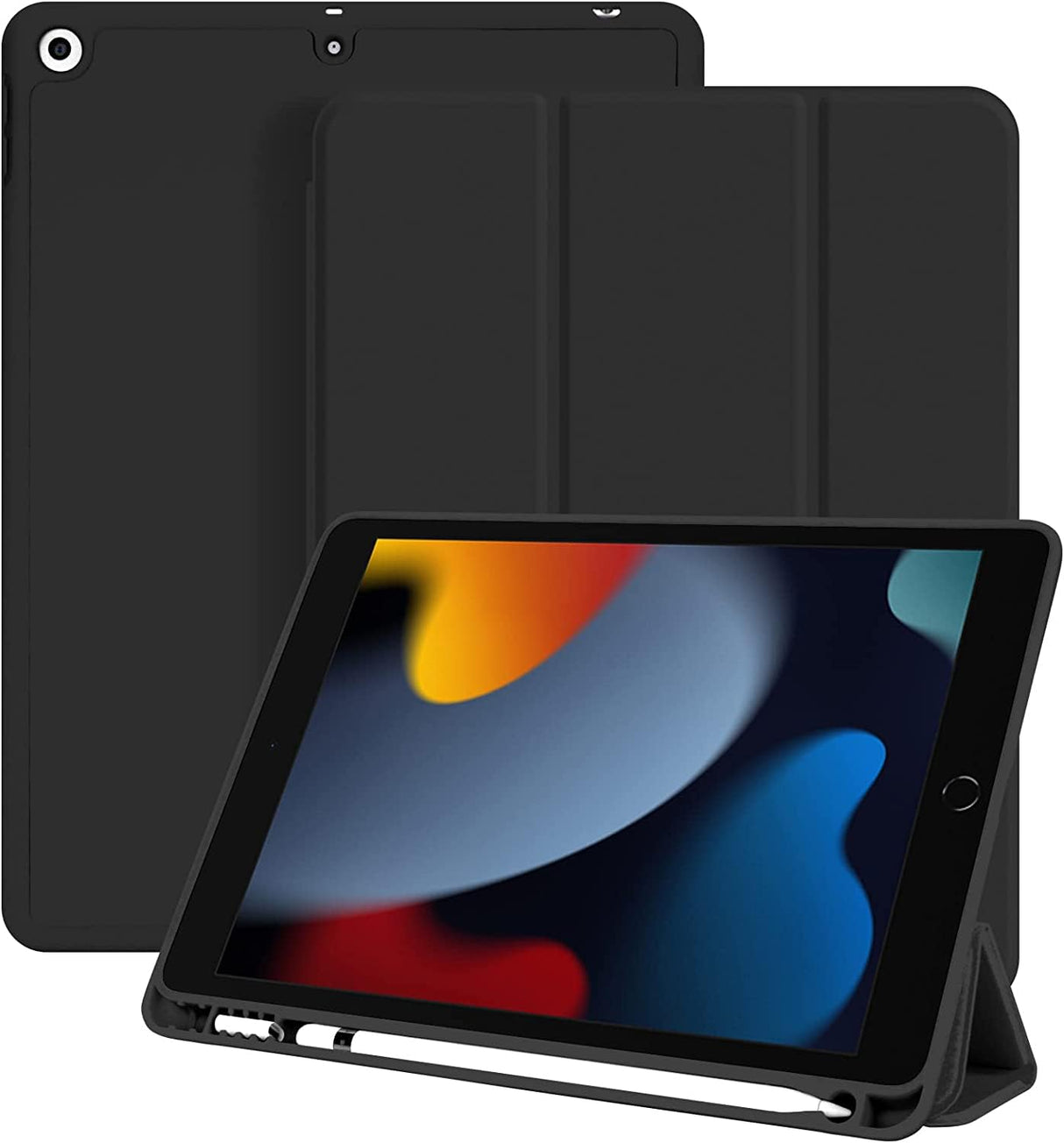 AWH iPad 10.2 Case - iPad 9th/8th/7th Generation Case - Auto Wake & Sleep Cover - Protective Cover with Pencil Holder, Having Slim Soft TPU Back Smart Trifold Stand - Black