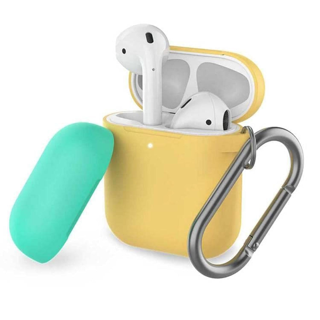 AhaStyle Keychain Version Two Toned Silicone Case for Airpods, Yellow/Mint Green, (Pack of1)