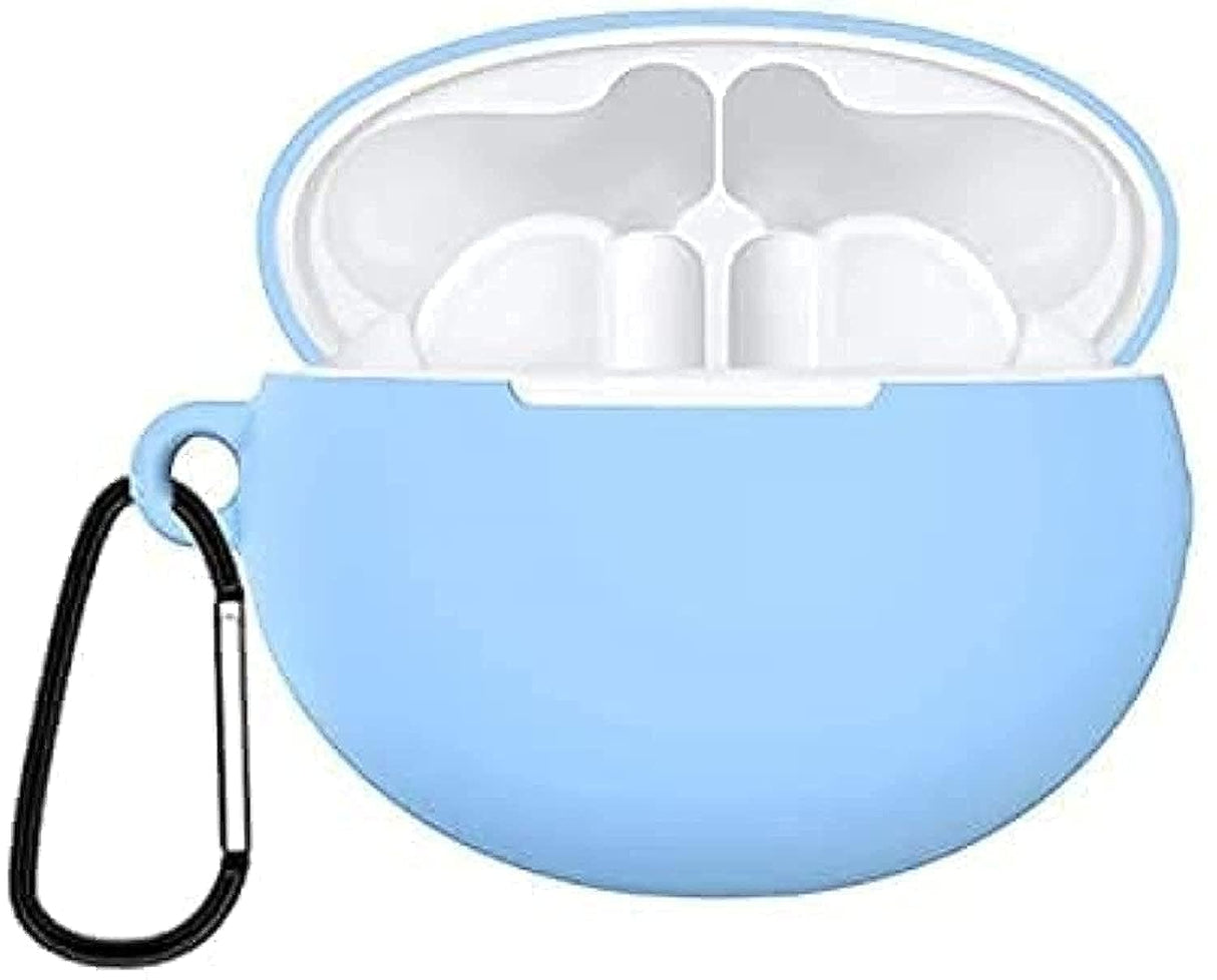 AWH Silicone Case Cover for Huawei FreeBuds 4 with Carabiner and Charging Port Accessibility anti shock, full protection, (Sky Blue)