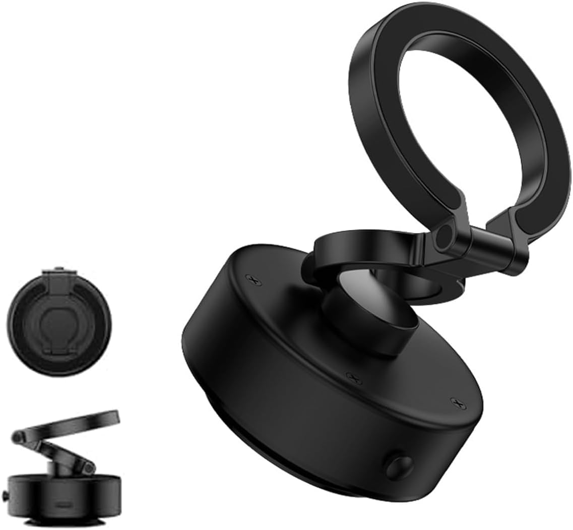 حامل هاتف سيارة كهربائي متطور يعمل بالشفط، يدور 360 درجة، مزدوج الجوانب، مع خاصية الامتصاص الكهربائي وحامل هاتف مغناطيسي، حامل ذكي عالمي للسيارة/الشاشة/المرآة/البلاط/الزجاج (أسود)