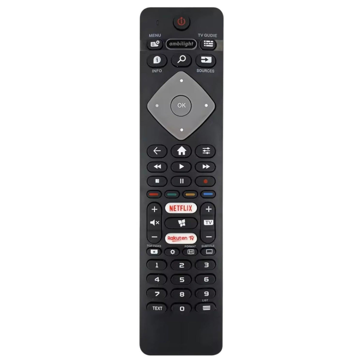 جهاز تحكم عن بعد بديل عالمي من BURAQ BRC0884301/01 لأجهزة تلفزيون Philips الذكية Ambilight LCD LED 3D HD المزودة بزر Ambilight Netflix - جهاز تحكم عن بعد بديل لأجهزة تلفزيون Philips