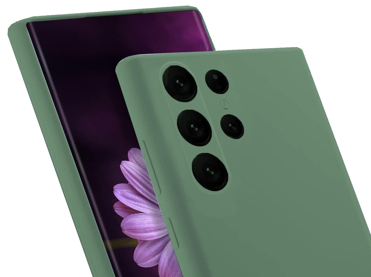 جراب AWH من السيليكون السائل لهاتف S23 Ultra، جراب Skin Touch S23 Ultra من مطاط السيليكون مع بطانة ناعمة من الألياف الدقيقة، جراب هاتف لحماية الكاميرا لهاتف Samsung S23 Ultra (غير أصلي) (S23 Ultra، أخضر)