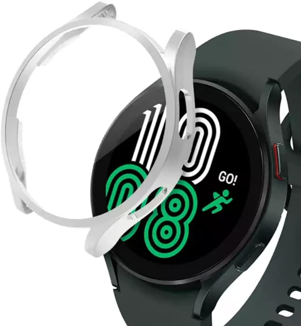 غطاء حماية كامل من AWH متوافق مع ساعة سامسونج جالاكسي 4 مقاس 44 مم، إطار من مادة TPU، (فضي)