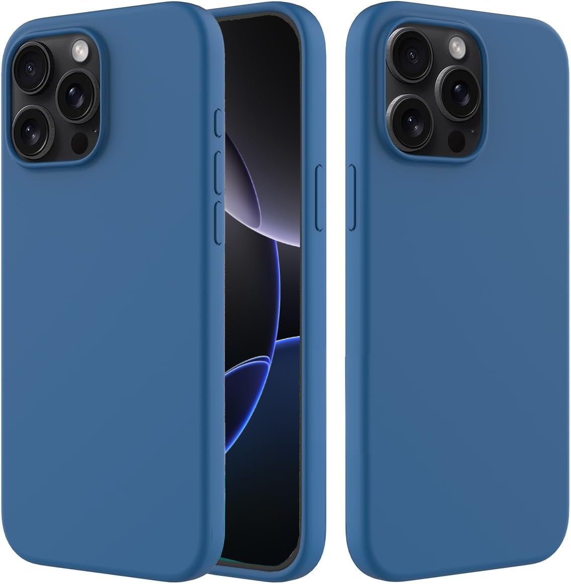 جراب TR-PLANET لهاتف iPhone 14 Pro Max من السيليكون السائل، بطانة من الألياف الدقيقة مقاومة للصدمات، جراب هاتف رفيع وخفيف الوزن من مادة TPU ذات ظهر ناعم متوافق مع iPhone 14 Pro Max، أزرق داكن