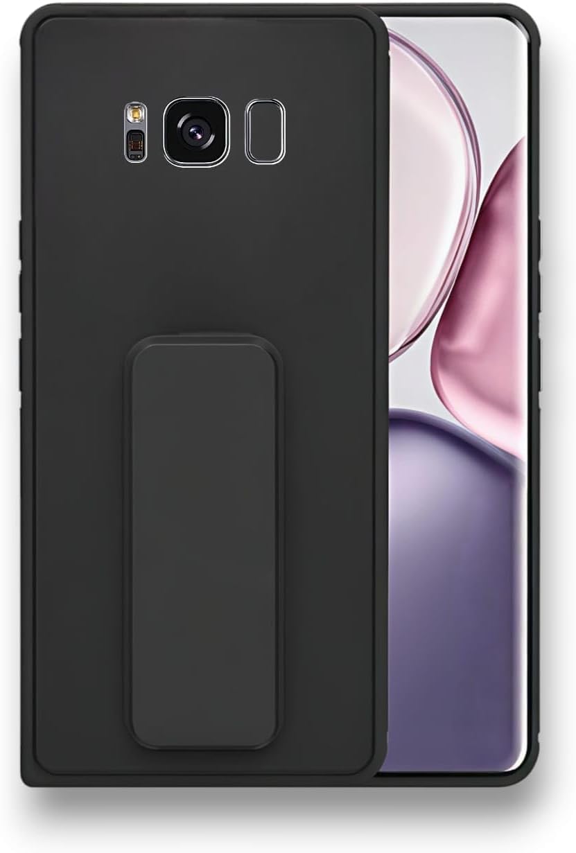 غطاء BURAQ Magnetc Grip لهاتف Samsung Galaxy S8 Plus، جراب رفيع مقاوم للصدمات مع مسند، غطاء واقٍ من السيليكون لهاتف Samsung Galaxy S8 Plus - أسود