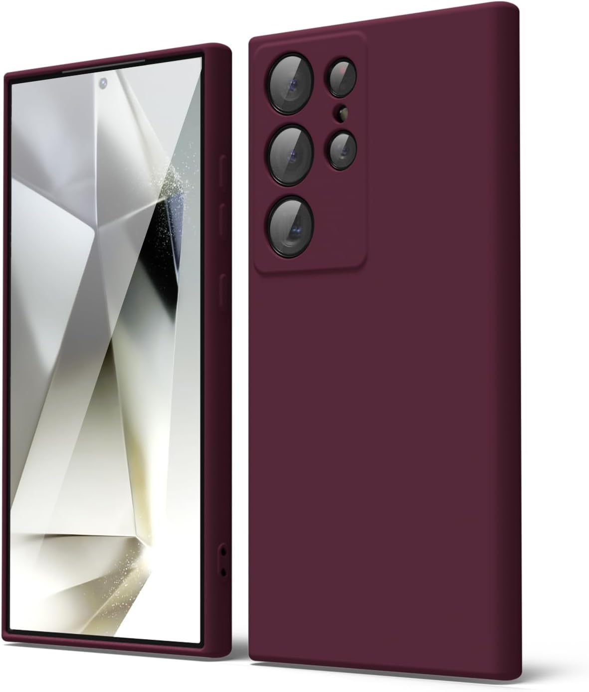 جراب AWH لهاتف Galaxy S24 Ultra من السيليكون السائل - جل مطاطي ناعم فاخر، تصميم أنيق رفيع، لمسة نهائية ناعمة غير لامعة من مادة TPU مع غطاء لعدسة الكاميرا - غطاء هاتف واقٍ وأنيق (بورجوندي)