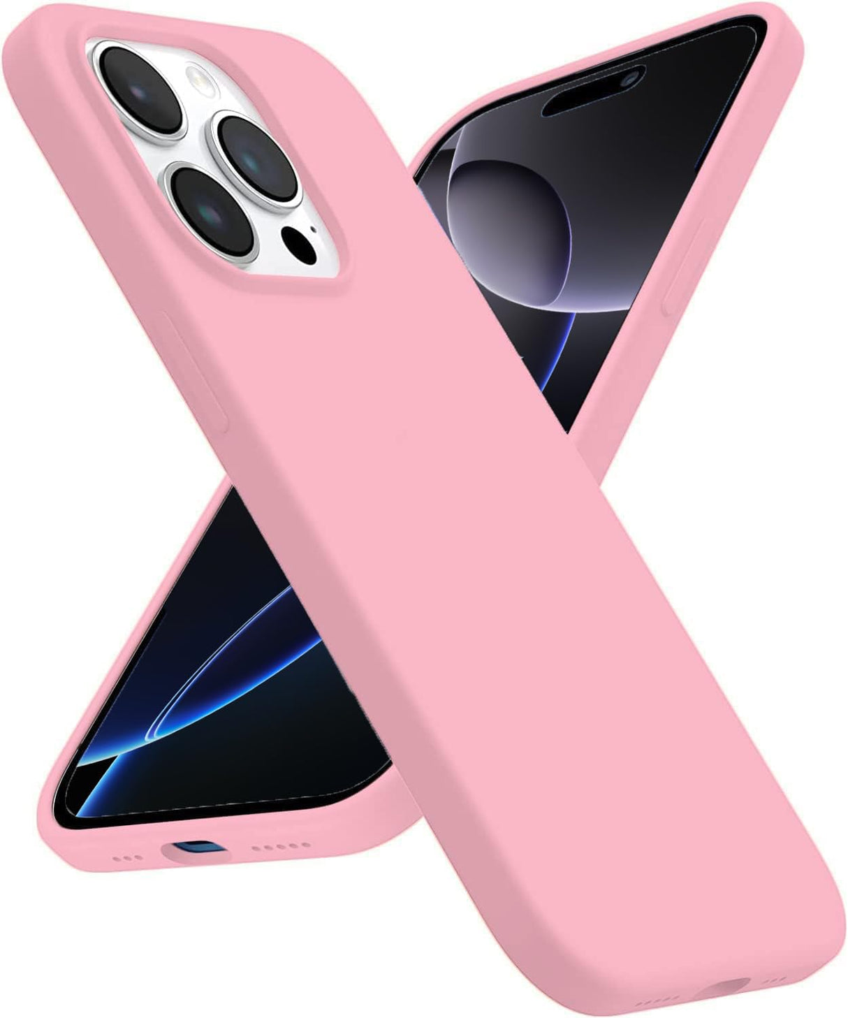 غطاء سيليكون سائل من TR-PLANET لهاتف iPhone 14 Pro، بطانة من الألياف الدقيقة مقاومة للصدمات، غطاء هاتف رفيع وخفيف الوزن من مادة TPU ذات ظهر ناعم متوافق مع iPhone 14 Pro، وردي