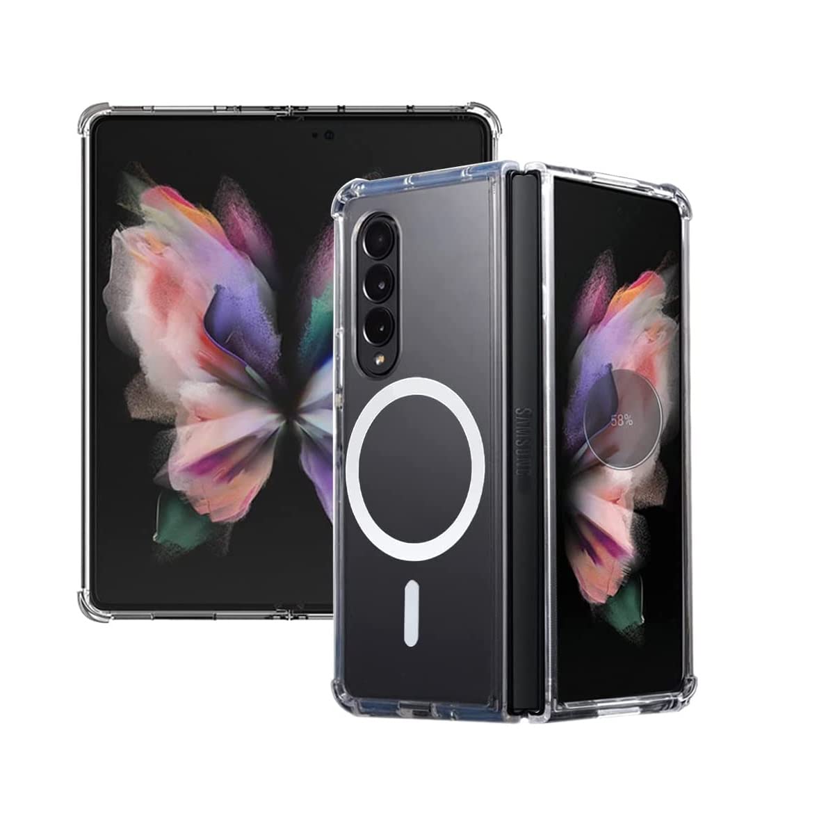 جراب شفاف مغناطيسي من AWH لهاتف Samsung Galaxy Z Fold 3 5g، متوافق مع محفظة البطاقات والشاحن اللاسلكي، غطاء هاتف صلب شفاف مقاوم للصدمات والسقوط
