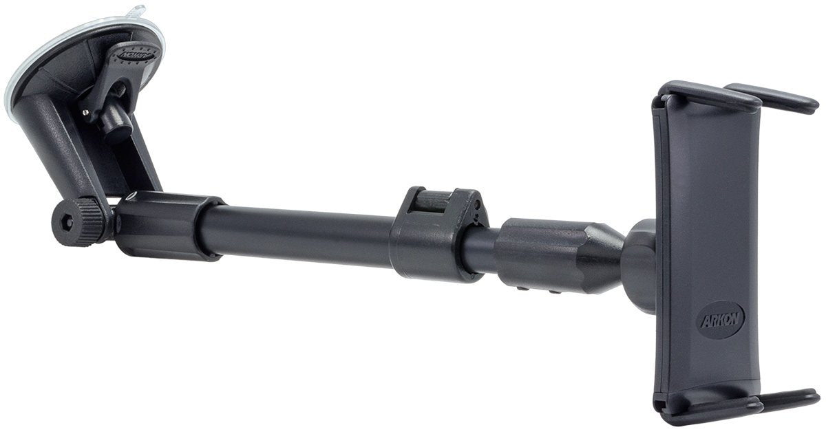 حامل ARKON طويل الذراع للهواتف الذكية والأجهزة اللوحية متوسطة الحجم مع شفط على الزجاج الأمامي لهاتف Samsung Galaxy S5/S4 Note 3/8.0 - عبوة البيع بالتجزئة - أسود