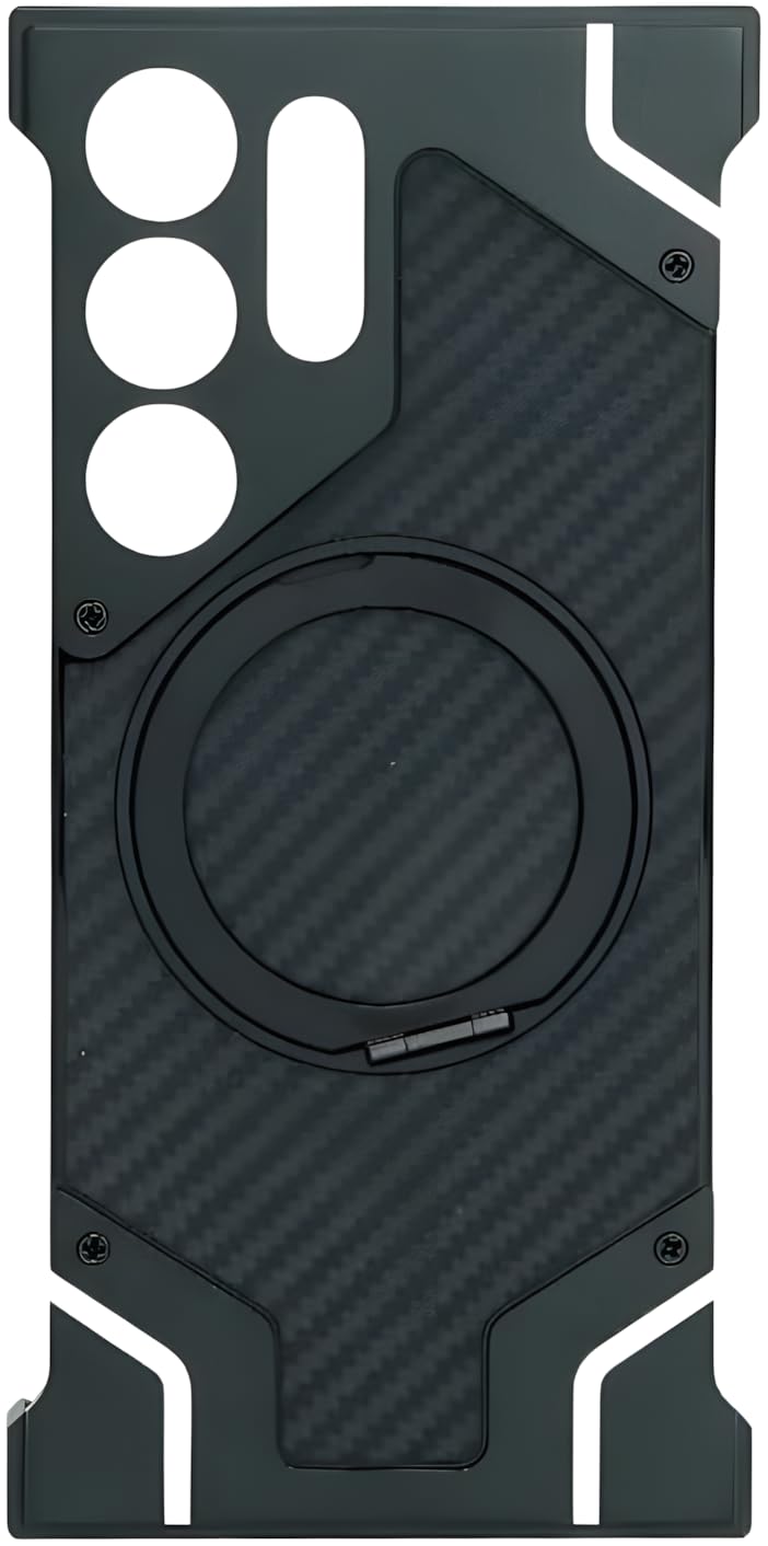 Aluminum Frameless Magnetic Case Compatible with Samsung Galaxy S25 Ultra - Built-in 360 Degree Rotating Stand, Shockproof, Anti-Scratch, Wireless Charging Compatible. (Black)