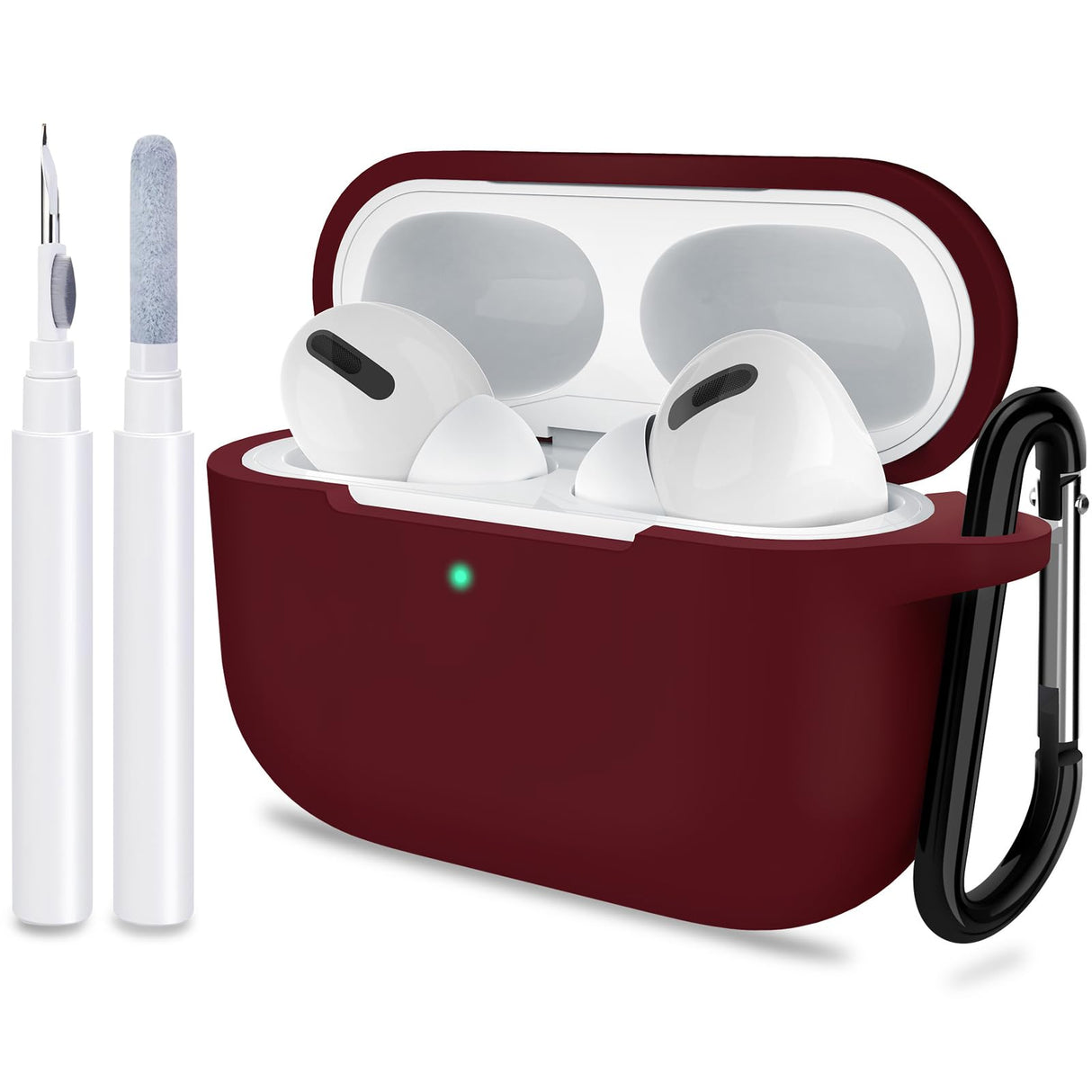 غطاء حماية من ATUAT لسماعات AirPods Pro من الجيل الثاني، ملحقات جلدية واقية من السيليكون مع سلسلة مفاتيح للنساء والرجال لسماعات Apple AirPods Pro Gen 2 (2022)، إضاءة LED أمامية مرئية - عنابي