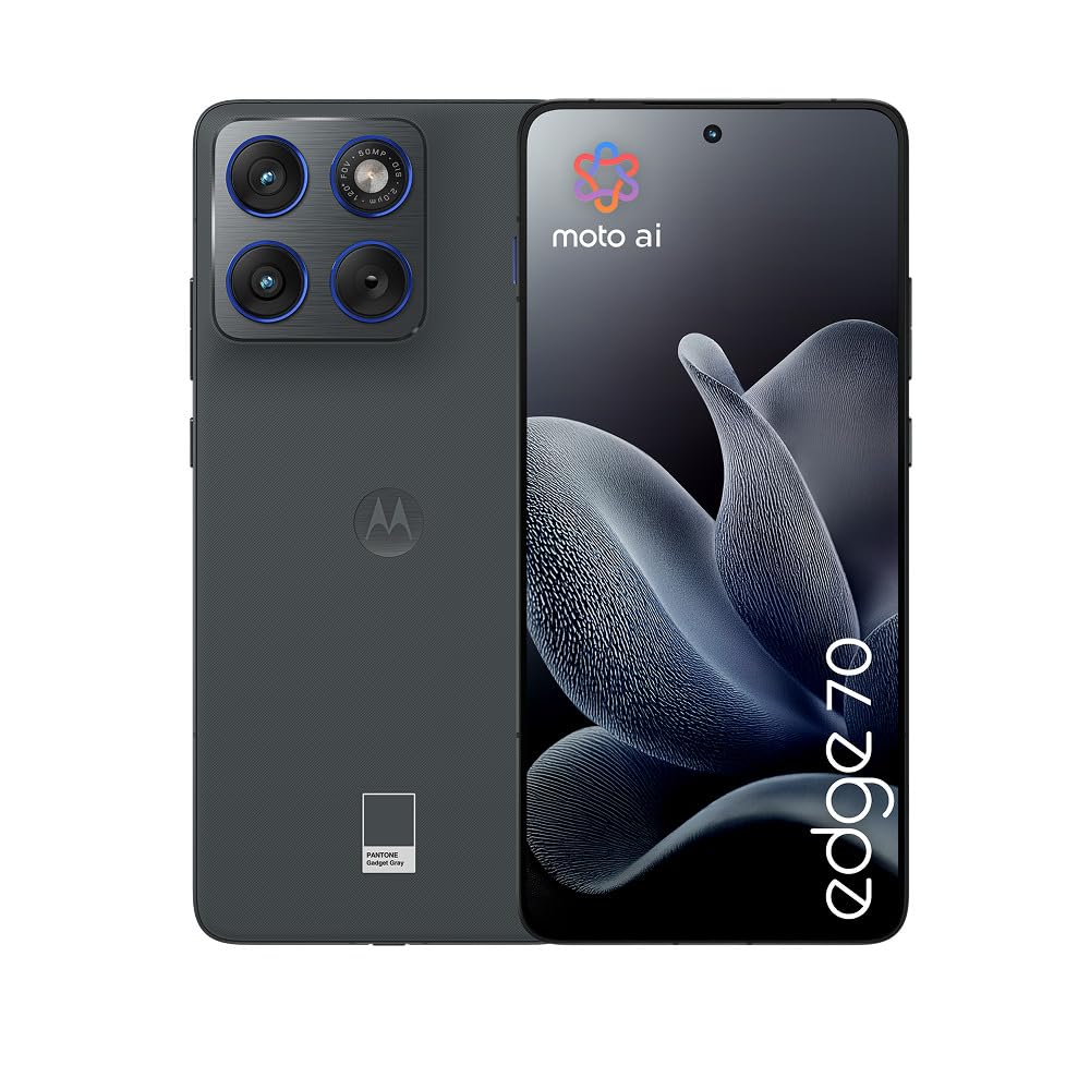 موتورولا إيدج 70 5G، ذاكرة وصول عشوائي 12 جيجابايت + 12 جيجابايت، ذاكرة قراءة فقط 512 جيجابايت، كاميرا مثبتة بصريًا، IP68/IP69، معالج سنابدراجون 7 الجيل الرابع، شاشة pOLED مقاس 6.7 بوصة، معدل تحديث 120 هرتز، لون رمادي بانتون، مع هدايا مجانية للطلب المسبق
