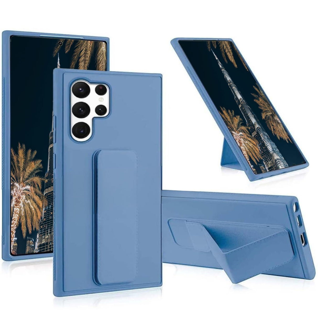 غطاء TR-PLANET لهاتف Samsung Galaxy S25 Ultra، غطاء مقاوم للصدمات مع حامل مغناطيسي وحزام معصم، قبضة رأسية/أفقية، واقي ومضاد لبصمات الأصابع، جراب سيليكون لهاتف S25 Ultra، أزرق فاتح