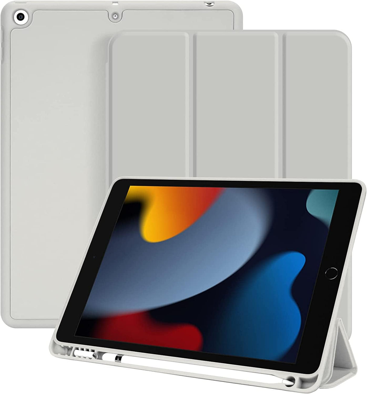 AWH iPad 10.2 Case - iPad 9th/8th/7th Generation Case - Auto Wake & Sleep Cover - Protective Cover with Pencil Holder, Having Slim Soft TPU Back Smart Trifold Stand - Grey