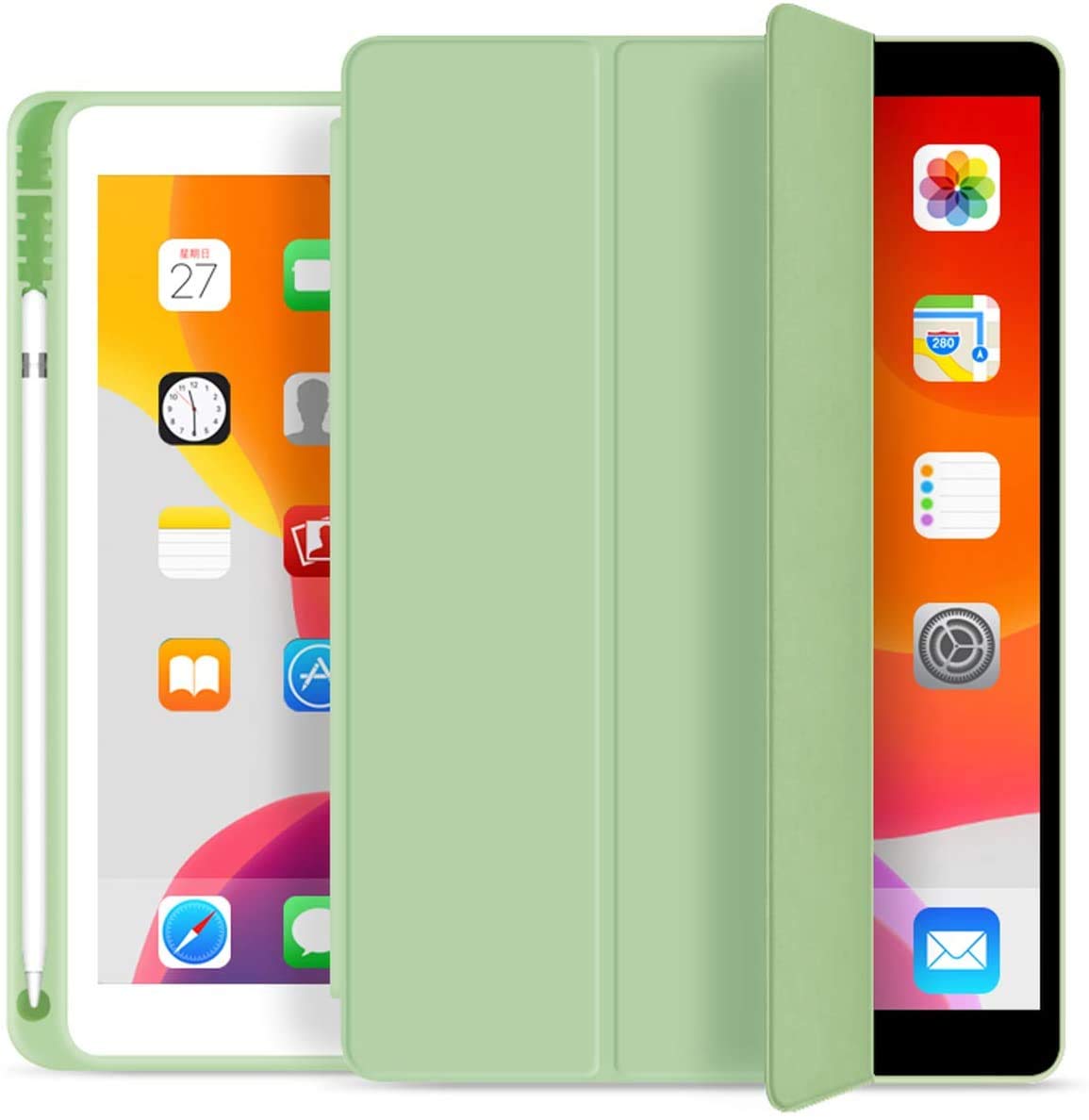 جراب AWH لجهاز iPad 2018/2017 مع حامل قلم رصاص - غطاء خلفي ناعم من مادة TPU خفيف الوزن مع خاصية السكون/التنشيط التلقائي لجهاز iPad من الجيل الخامس/السادس مقاس 9.7 بوصة (6-أزرق داكن)