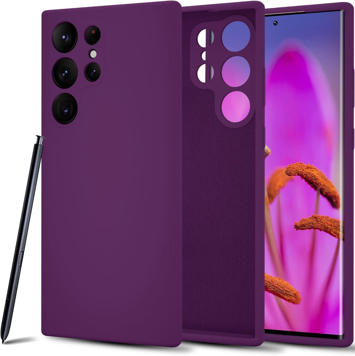 جراب AWH S23 Ultra Silicone - غطاء هاتف مقاوم للصدمات مصنوع من المطاط السائل الفاخر ذو ملمس ناعم، بتصميم نحيف، وحماية متطورة للكاميرا، وبطانة من الألياف الدقيقة (أرجواني)