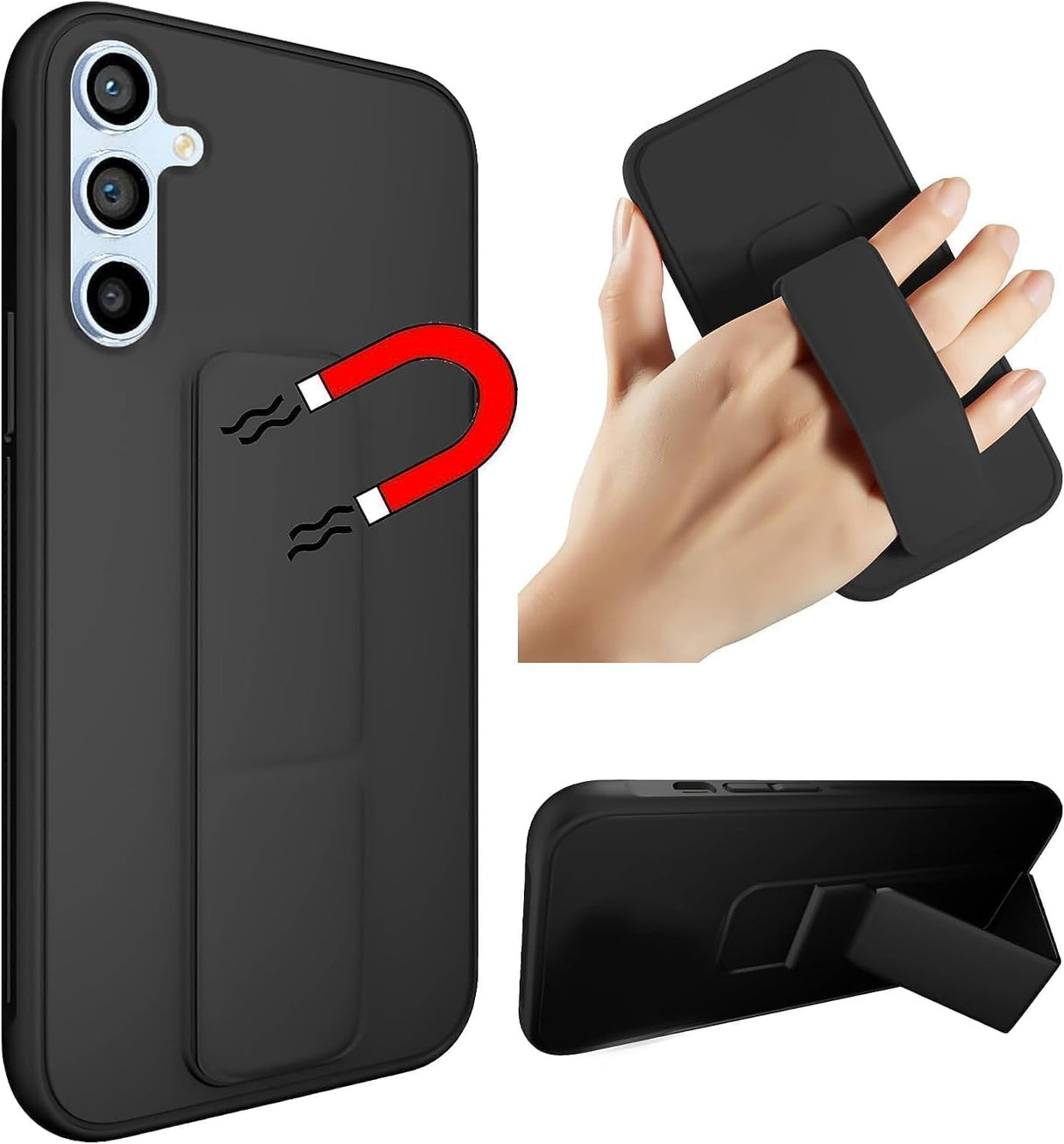 غطاء BURAQ Magnetc Grip لهاتف Samsung Galaxy S24 FE، جراب رفيع مقاوم للصدمات مع مسند، غطاء واقٍ من السيليكون لهاتف Samsung Galaxy S24 FE - أسود