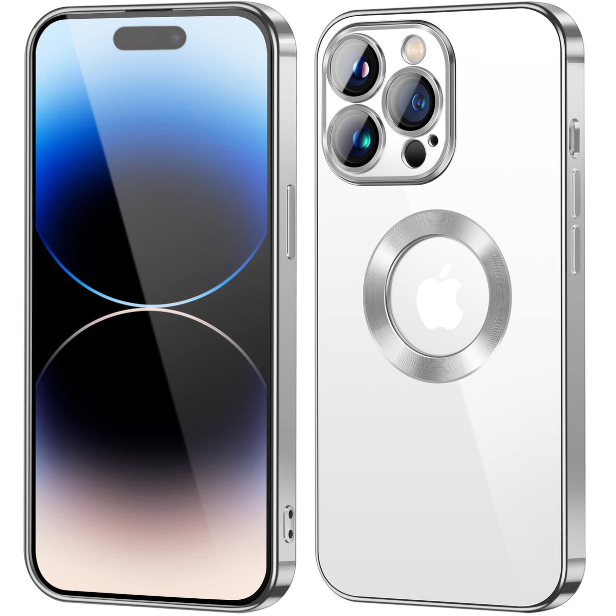 جراب شفاف من AWH لهاتف iPhone 14 Pro Max | غطاء خلفي ناعم من مادة TPU مطلي بالكهرباء لهاتف iPhone 14 Pro Max | جراب هاتف كامل الجسم مقاوم للسقوط مع غطاء كاميرا لهاتف iPhone 14 Pro Max (فضي)