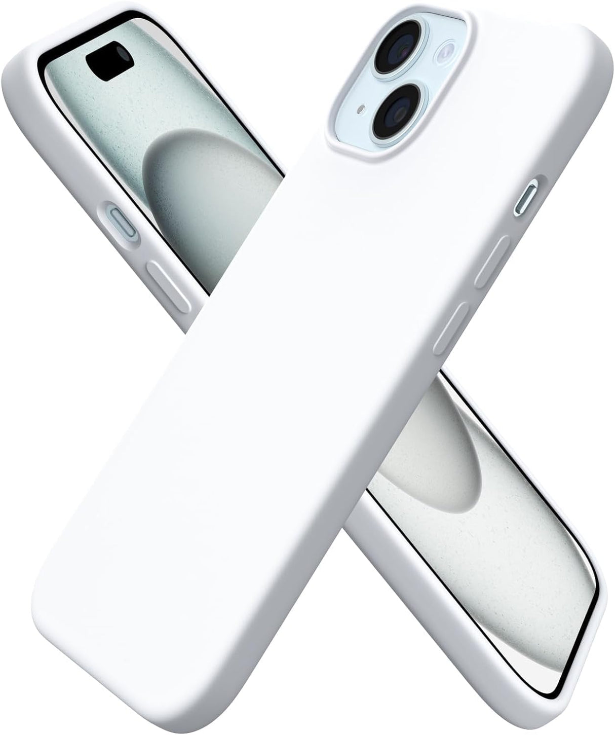 BURAQ Liquid Silicone Cover For iPhone 15 Plus, Silky Soft Touch Full-Body Protective Phone Case, Shockproof Cover with Microfiber Lining For iPhone 15 Plus - White