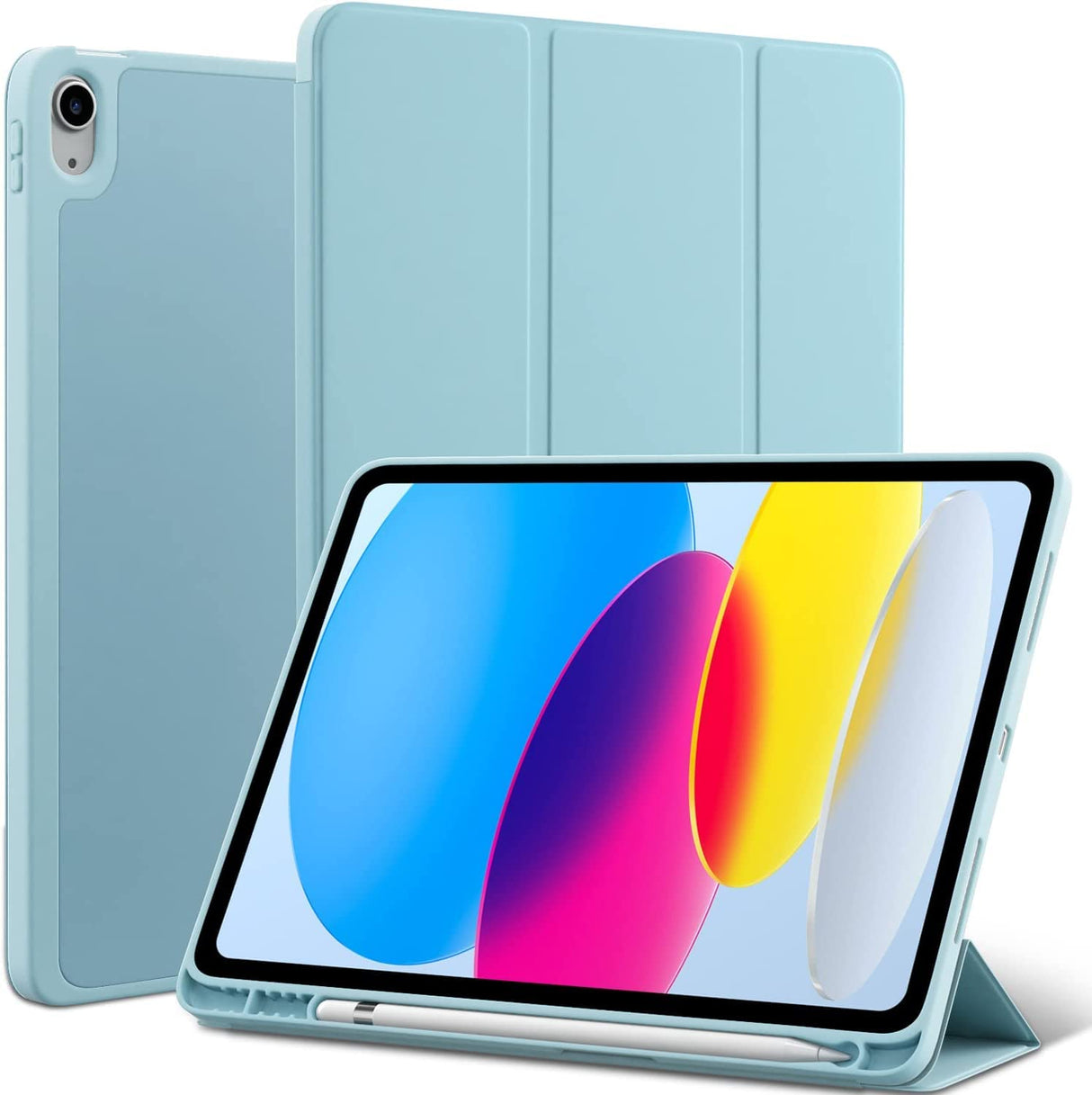 غطاء AWH Alpine Green الذكي للتحكم التلقائي في الإيقاظ/النوم، مع حامل أقلام مدمج، وحافظة ثلاثية الطي، ودعم شحن القلم، متوافق مع جهاز Apple iPad من الجيل العاشر، طراز A2696 A2757 (أزرق مائي)
