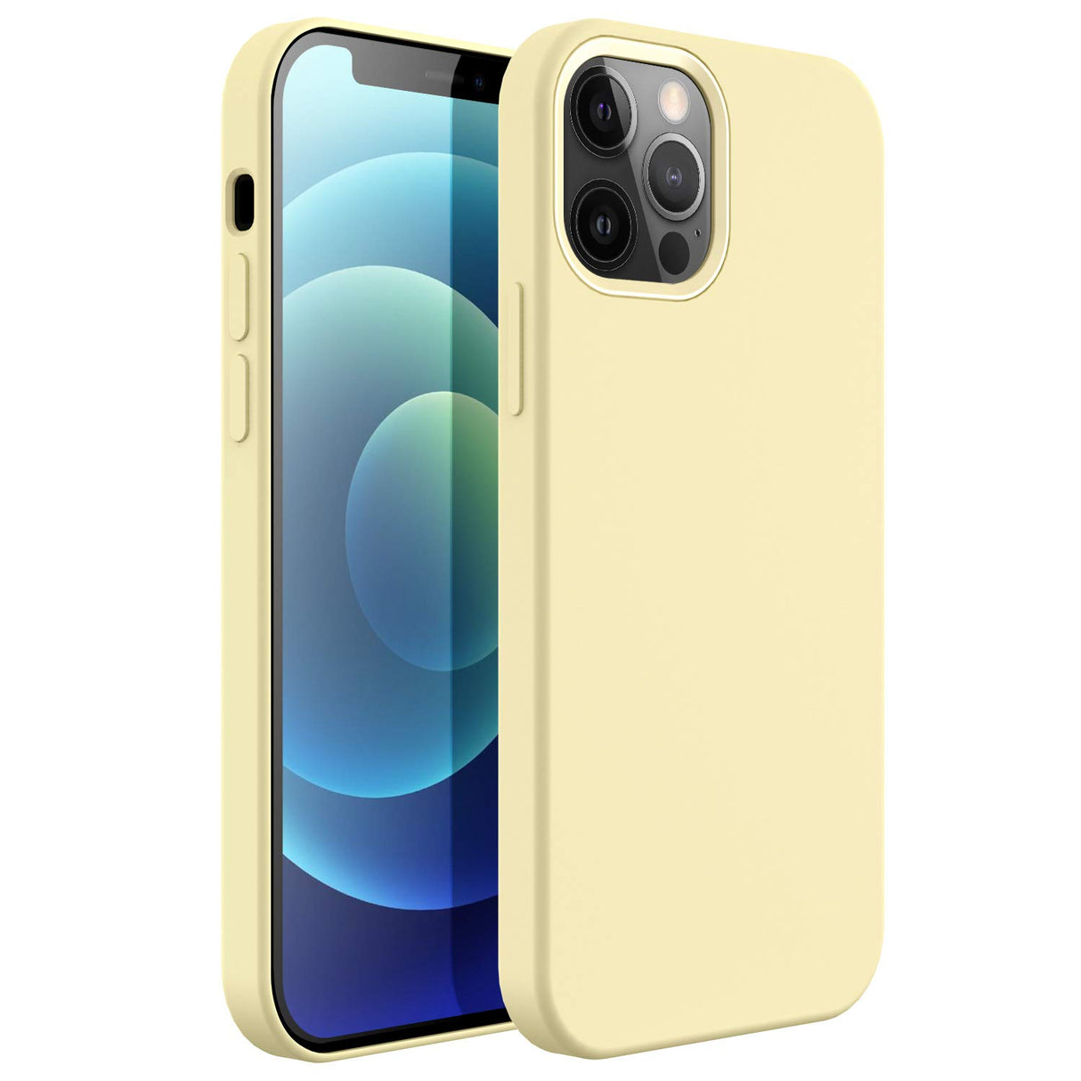 XSHNUO iPhone 12 Pro Silicone Case, iPhone 12 Liquid Silicone Full Covered Gel Rubber Ultra Thin Case Soft Microfiber Cloth Lining Cushion Compatible with iPhone 12/12 Pro 6.1 inch (Mellow Yellow)