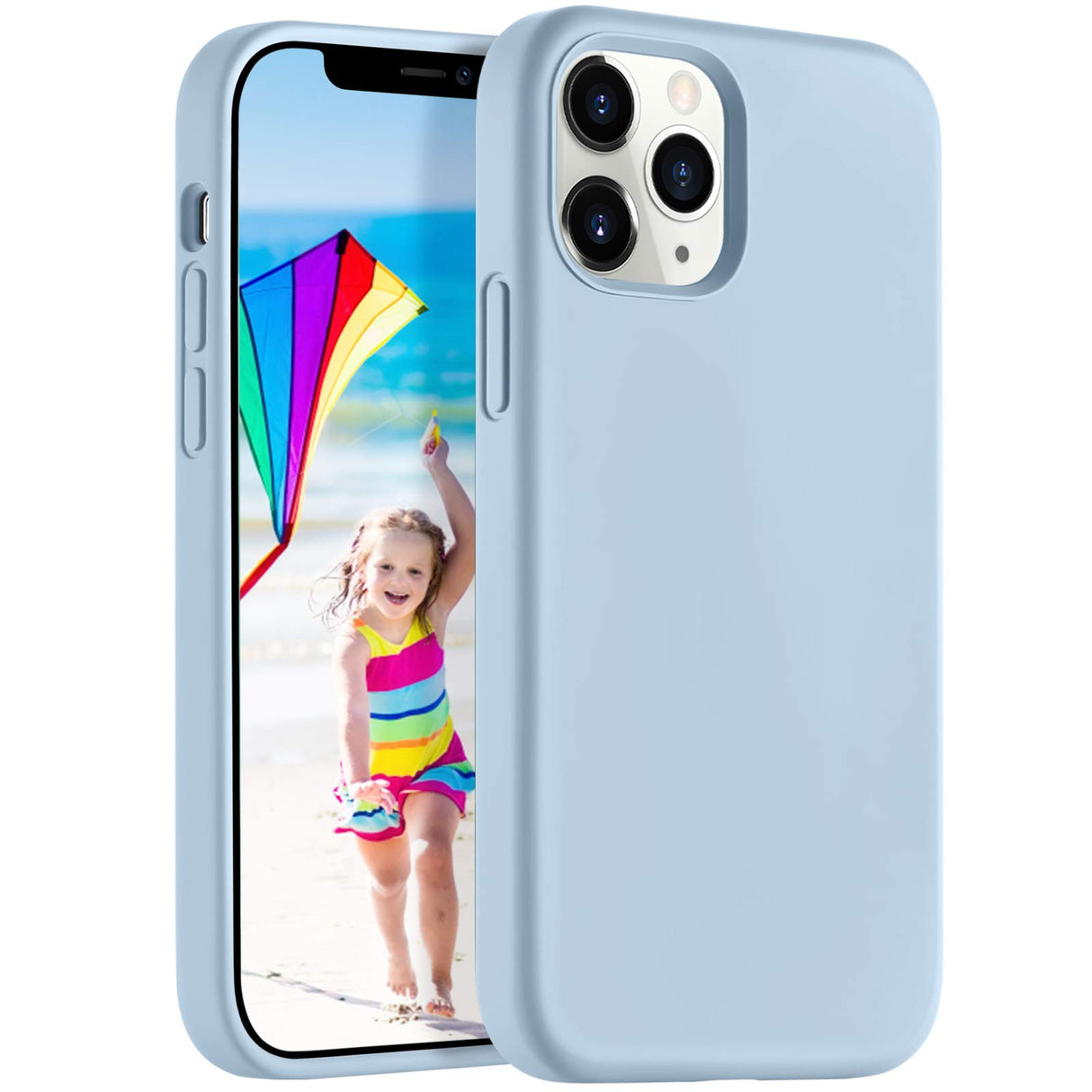 جراب AWH من السيليكون السائل متوافق مع iPhone 12 Pro Max 6.7 بوصة، جراب هاتف ناعم مقاوم للصدمات مع شفة مرتفعة للشاشة والكاميرا متوافق مع iPhone 12 Pro Max، أسود (أزرق فاتح)