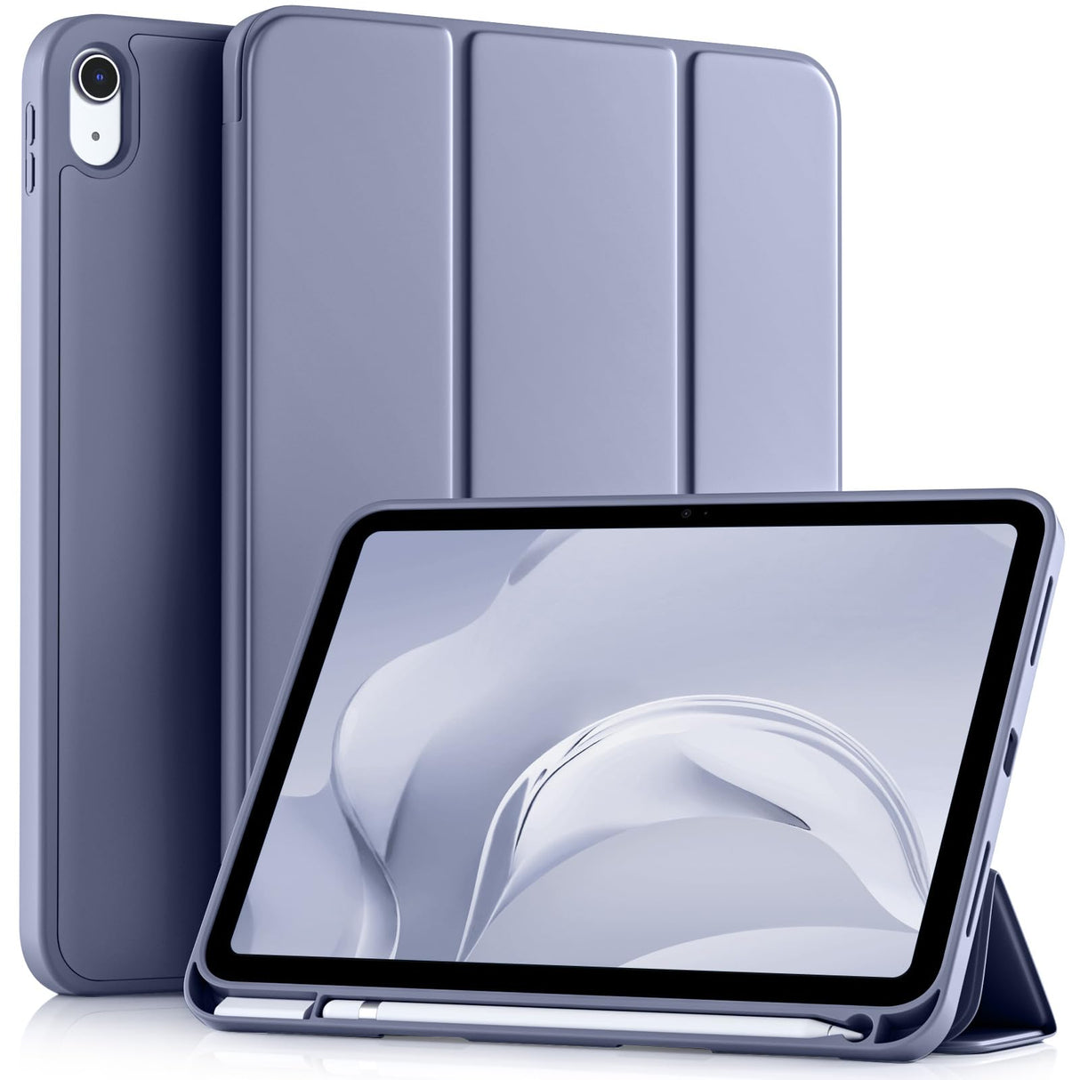 Akkerds Compatible with iPad 10th Generation Case 10.9 Inch 2022 with Pencil Holder, Slim Trifold Stand Protective Cover with Soft TPU Back for iPad Case 10th Generation, Auto Sleep/Wake, Blue Gray