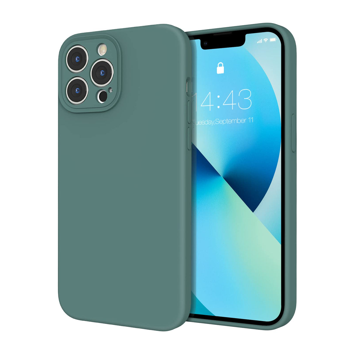 جراب Zelaprox متوافق مع iPhone 13 Pro، جرابات مطاطية متينة من السيليكون السائل، غطاء حماية لعدسة الكاميرا المدمجة، غطاء هاتف رفيع رفيع مقاس 6.1 بوصة 2021 (أخضر صنوبري)