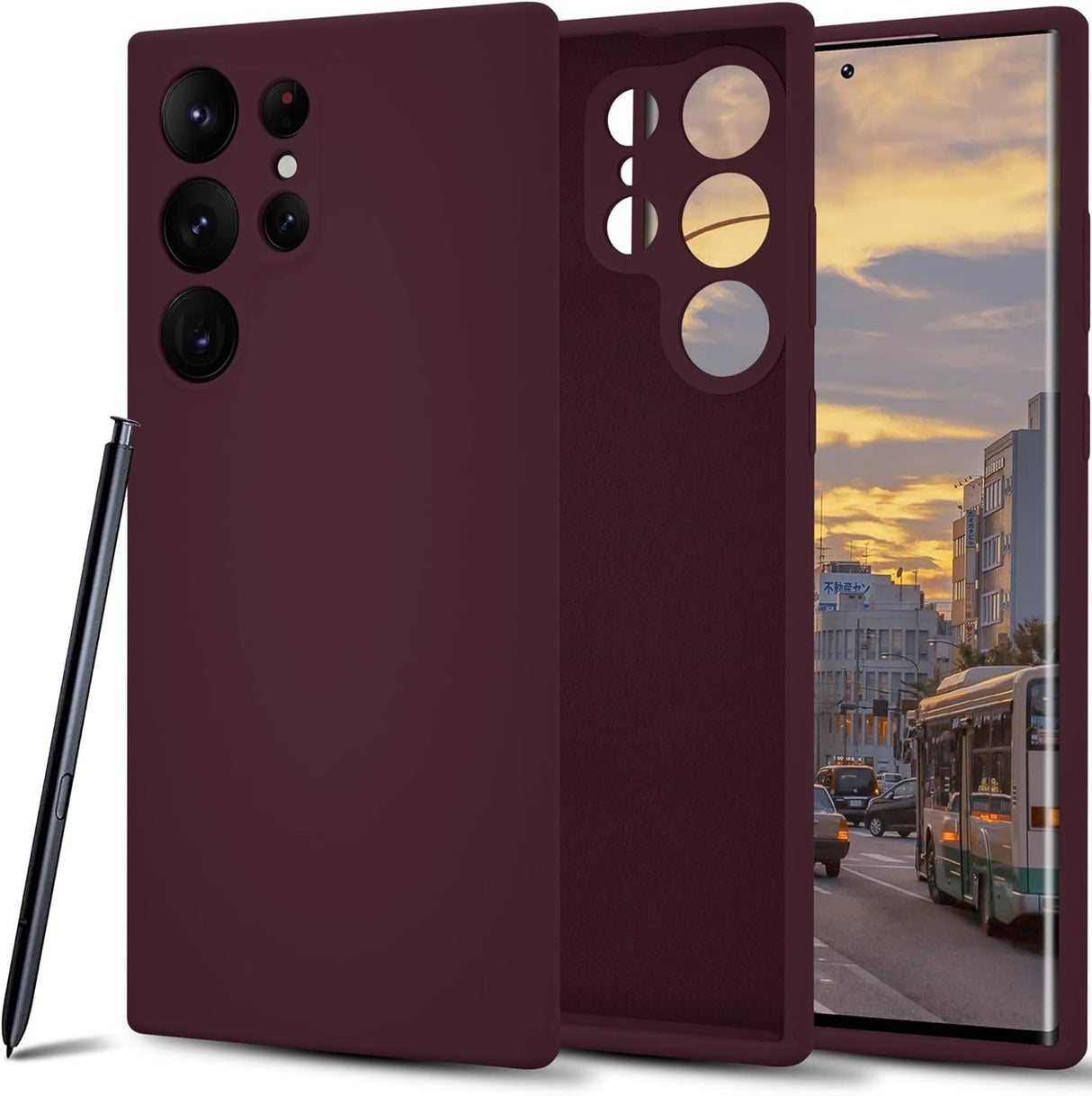 AWH S24 Ultra Silicone Case - Soft Touch Premium Liquid Rubber Shockproof Phone Cover, Slim Fit, Upgraded Camera Protection, Microfiber Lining (Wine Red)