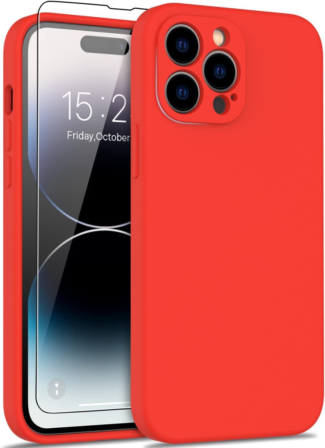 AWH iPhone 14 Pro Max Max Case with Screen Protector - Enhanced Camera Cover, 16ft Drop Tested Soft Silicone Gel Rubber, Slim Fit Protective Phone Case for iPhone 14 Pro Max Max 6.7" (Red)