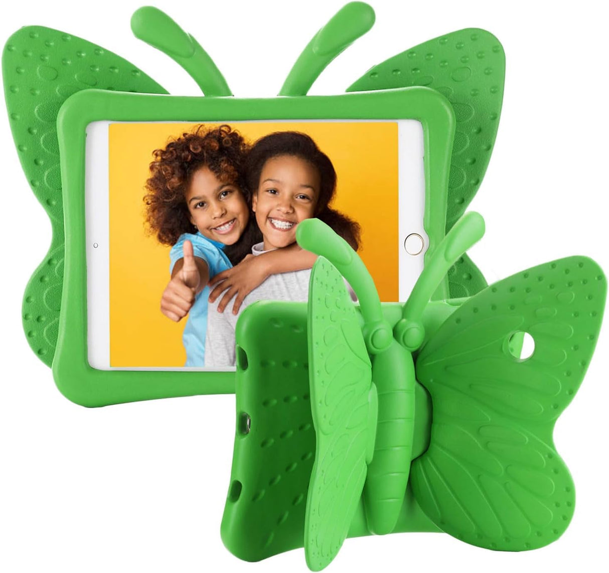 جراب AWH لجهاز iPad من الجيل السادس - جراب iPad من الجيل الخامس، جراب iPad Air 2 للأطفال، جراب واقٍ فائق الحماية من إسفنج EVA المقاوم للصدمات على شكل فراشة لجهاز iPad Air/Air 2 مقاس 9.7 بوصة iPad 2017/2018 (أخضر)