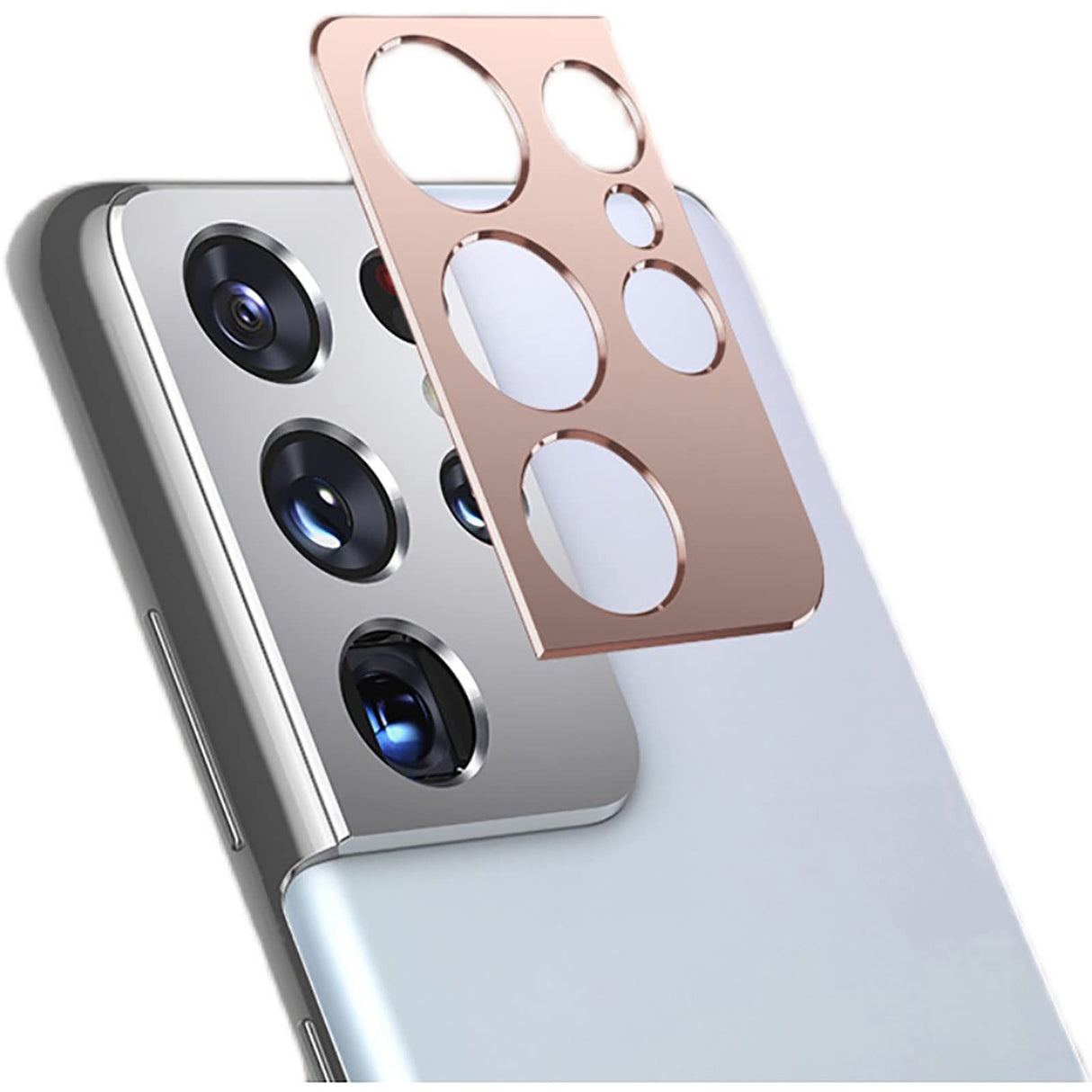 ملصق حماية لعدسة الكاميرا من سبائك الألومنيوم لهاتف Galaxy S21 Ultra 5G، واقي شاشة معدني مع شريط لاصق، عبوة من قطعتين (ذهبي وردي)