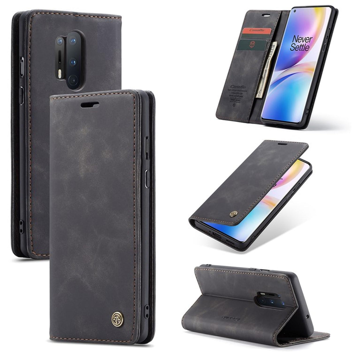 UniqCase Auto-absorbed Leather Protection Case For OnePlus 8 Pro - Black