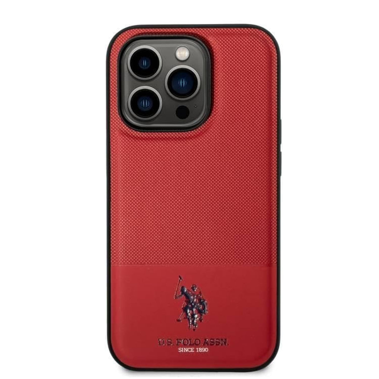 جراب CG MOBILE US Polo الجلدي بنمط شبكي لهاتف iPhone 15 Pro Max (أحمر)