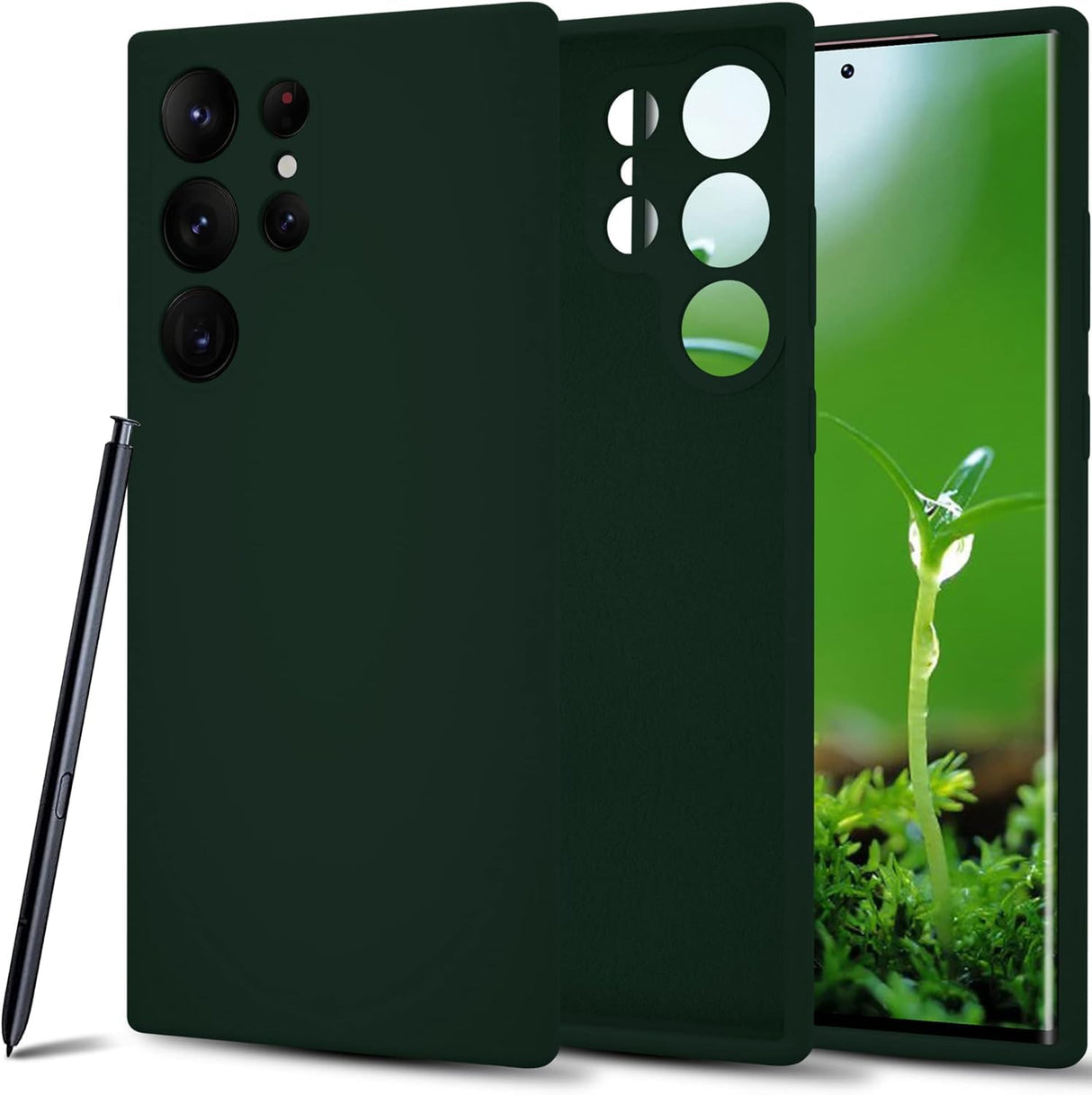 AWH S24 Ultra Silicone Case - Soft Touch Premium Liquid Rubber Shockproof Phone Cover, Slim Fit, Upgraded Camera Protection, Microfiber Lining (Green)