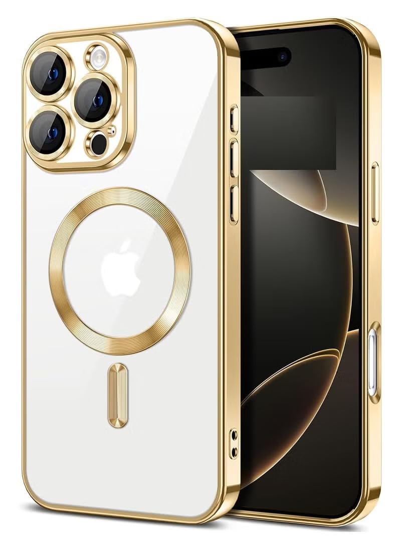 غطاء BURAQ مطلي بالكهرباء من مادة TPU آمن للمجلات لهاتف iPhone 14 Pro Max، غطاء حماية كامل لعدسة الكاميرا، جراب شحن لاسلكي من نسيج CD، جراب ناعم من مادة TPU بحواف ذهبية لهاتف iPhone 14 Pro Max