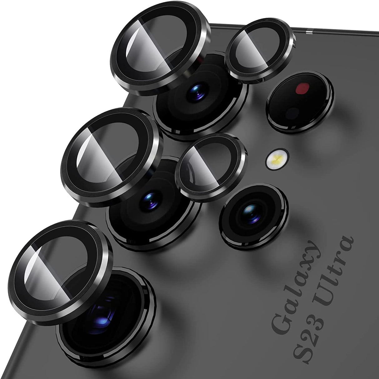 AWH Samsung Galaxy S23 Ultra Camera Lens Protector, Tempered Glass Camera Screen Protector Individual Metal Ring Lens Cover for Galaxy S23 Ultra Accessories, 1 Set (Single Set, Black)